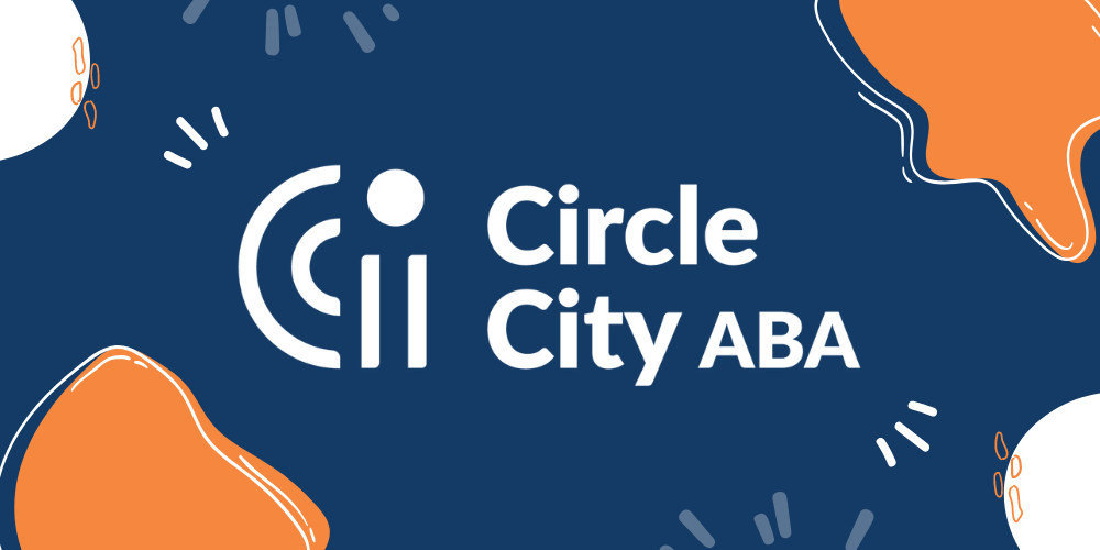 Blue background with abstract shapes and the Circle City ABA logo