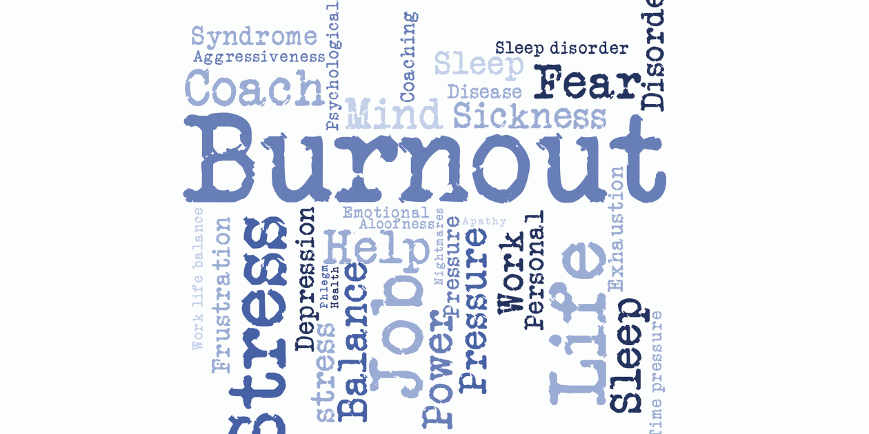 a word cloud related to 'burnout'